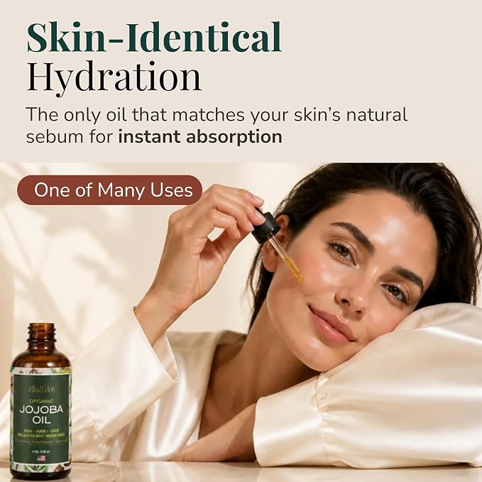 Ella & Eden 8 Oz Organic Jojoba Oil For Hair – USDA Certified, 100% Pure Cold-Pressed & Unrefined Moisturizer for Hair, Skin, Face & Nails, Hexane-Free Carrier Oil - Food Grade Plastic Bottle