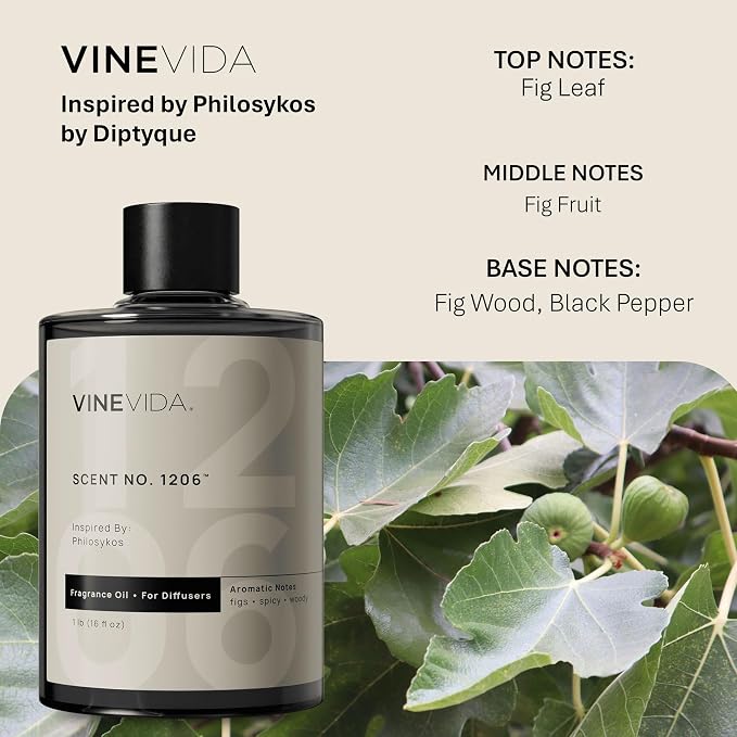 VINEVIDA [16 Fl Oz] Scent NO. 1206 Fragrance Oil for Cold Air Diffusers, Aromatic Notes of Fig Fruit Wood Black Pepper, Essential Oils for Diffuser Oil Refill & Air Freshener Room Spray