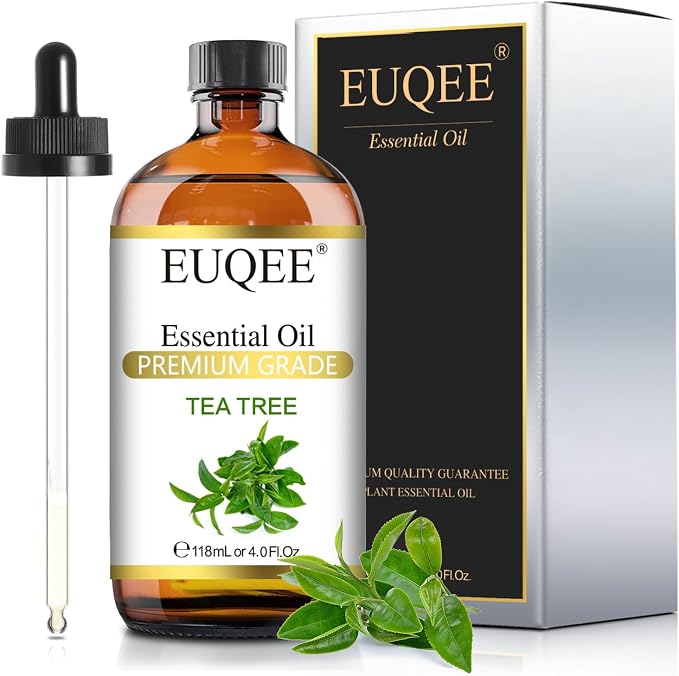 EUQEE Tea Tree Essential Oil 4Fl.Oz Pure Tea Tree Oil with Glass Dropper for Aromatherapy, Diffuser, Soap Making, DIY Soap - 118ml