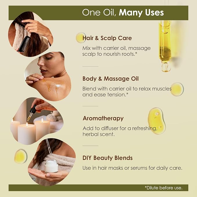 Rosemary Essential Oil for Hair Growth & Scalp Care, 60ml | Plant-Based Nourishing Oil, Daily Scalp Massage, Stronger & Smoother Hair, Paraben-Free