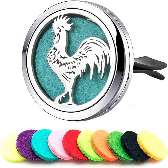 Chicken Essential Vent Oil Car Diffuser Trucker,Freshener Locket with 10 Felt Pads, Secure Fit for All Car Vents
