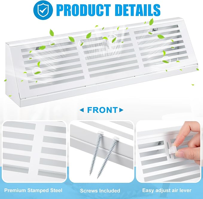 Yaocom 2 Pcs 18 Inch Baseboard Register Duct Opening Size Vent Covers for Home Floor Diffuser Wall Corner Baseboard Air Covers Floor Diffuser Including Screws Easy Installation(White,Stripes)