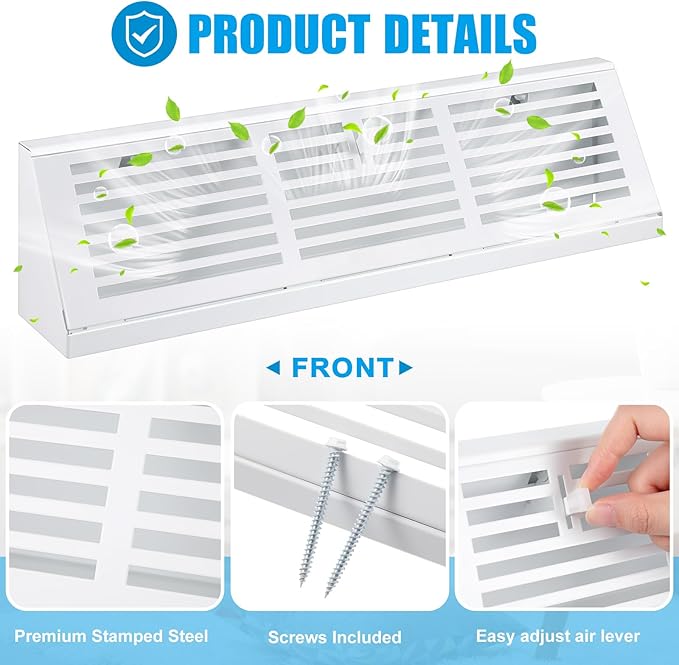 Yaocom 2 Pcs 15 Inch Baseboard Register Duct Opening Size Vent Covers for Home Floor Diffuser Wall Corner Baseboard Air Covers Floor Diffuser Including Screws Easy Installation(White,Stripes)