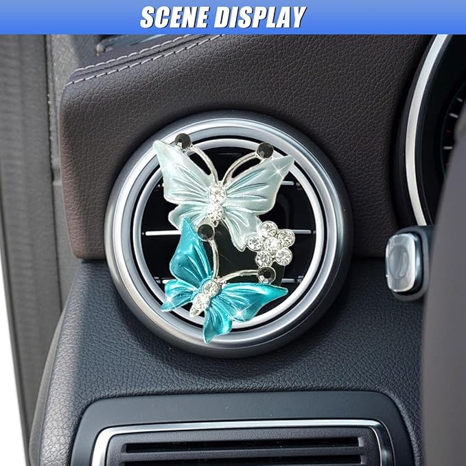 ZIMISI Car Vent Clip, Dual Butterfly Air Vent Clips, Bling Diamond Car Diffuser Clips, Cute Air Conditioning Outlet Decoration, Butterfly Car Accessories for Women (1Pc/Blue)