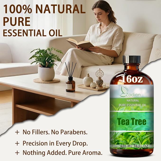 Tea Tree Essential Oil - Tea Tree Fragrance Oil for Diffuser, Massage, Humidifier, DIY Candle, Soap Making, Home, Bath, Yoga - 16 fl oz (480ml) - ZODION Essential Oils