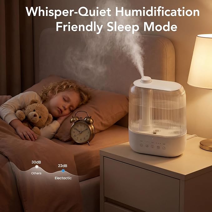 Electactic 3L Top Fill Humidifier, Essential Oil Diffuser & Cool Mist Humidifiers, Smart Humidity Control, Quiet Ultrasonic, 360° Nozzle, 7-Color Light for Bedroom, Home Office