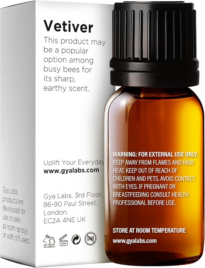 100% Pure Vetiver Essential Oil - 0.34 Fl Oz - Vetiver Oil for Hair, Skin, Diffuser, Aromatherapy & DIY Candle Making Scent