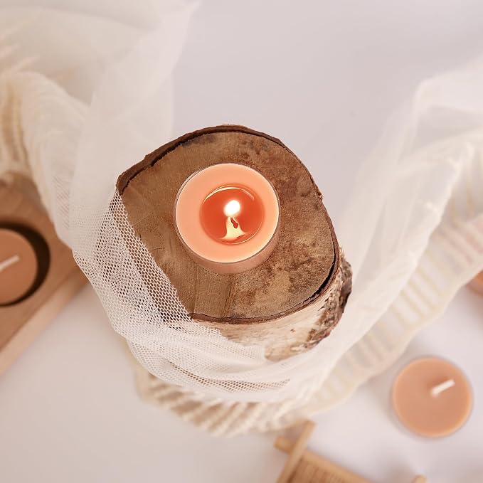 DEYBBY Natural Velvet Wood Scented Soy Wax Tealight Candles Bulk, Aromatherapy Luxury Tea Candle Set of 24-4 Hour Burning Great Gift