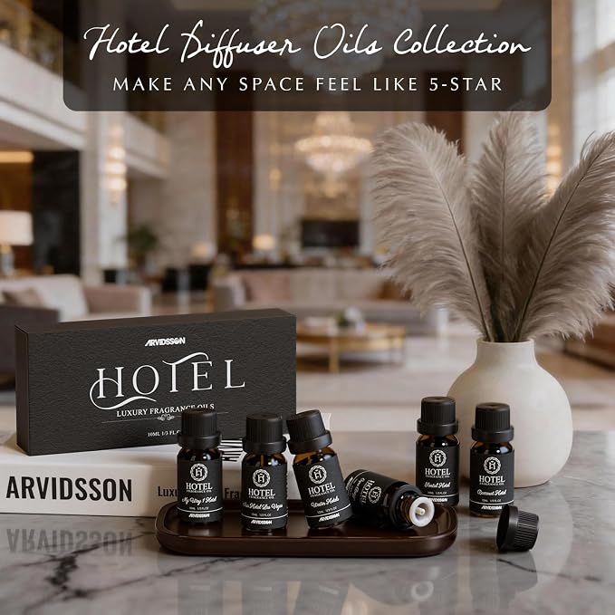 ARVIDSSON Hotel Diffuser Oil Gift Set - Inspired by 5 Star Hotel Scents - Luxury Hotel Essential Oils for Diffuser and Crafting, Premium Fragrance Oil Set, 6 x 10 mL, 0.34 fl oz