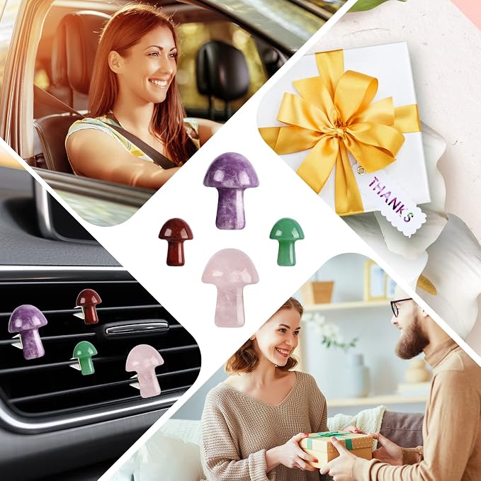 Tallew Heart Crystals Car Vent Clips Car Accessories for Women Quartz Crystals Air Fresheners Vent Clip(Mushroom Style)