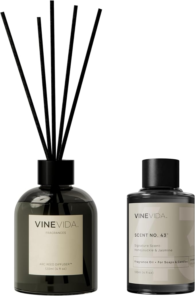VINEVIDA Reed Diffuser Honeysuckle & Jasmine | Diffuser Reed for Home & Bathroom | Long-Lasting Scent Sticks Set | Oil Stick Diffuser | Bathroom Scent