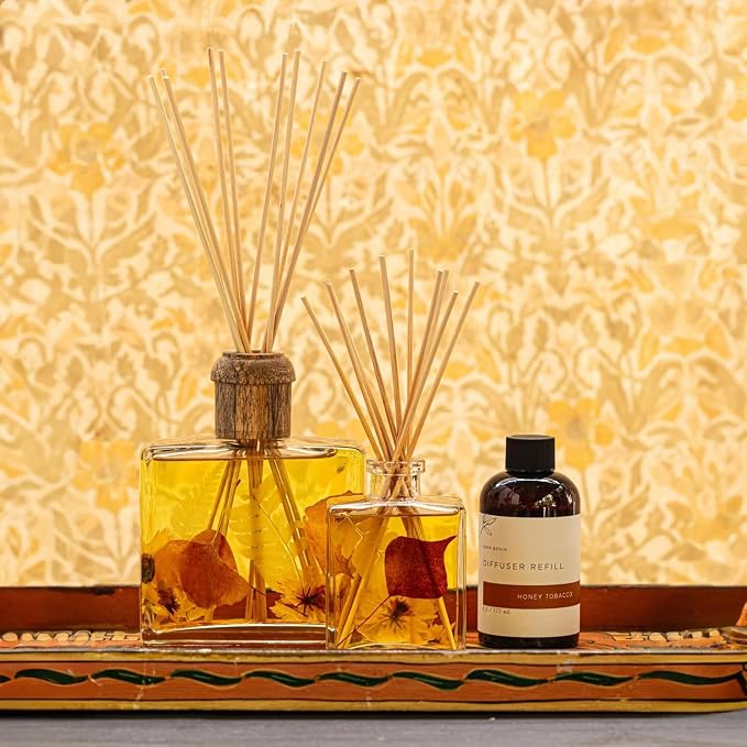 Rosy Rings Honey Tobacco Botanical Reed Diffuser 4oz - Lasts 4-6 Months, Aromatherapy Diffuser, Reed Diffuser Sticks, Diffuser with Botanicals Perfect for Home Decor!