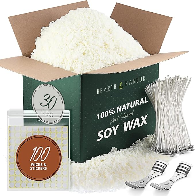 Hearth & Harbor Organic Soy Candle Wax for Candle Making, 30 lbs Natural Candles Making Supplies, Beeswax-Free, Paraffin-Free, Pure Soy Wax Flakes Perfect for Candles, Tealights and Melts