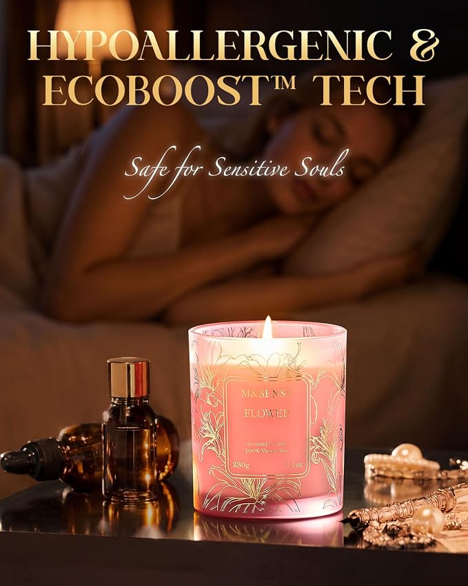 M&SENSE Floral Scented Natural Soy Candles, Romantic Flower Stress Relief Aromatherapy Candle for Women, 8.1oz 42-Hour Non Toxic Natural Candle Gifts for Women