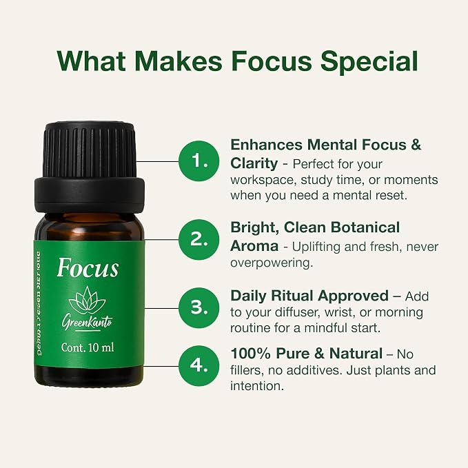 Focus Essential Oil Blend – 100% Pure & Natural. Rosemary, Peppermint & Lemon – Natural for Clarity & Energy - 10 ml