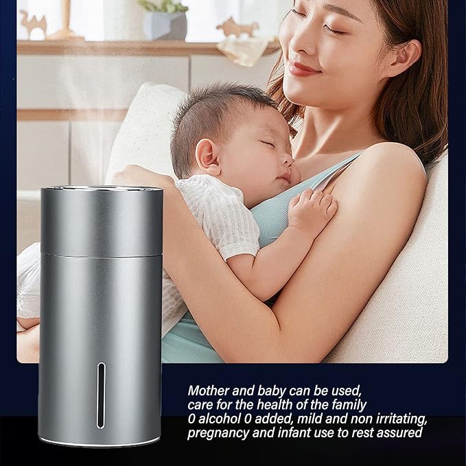 Car Diffuser Usb Mini Humidifier,Usb 3 Gears Adjustable Automatic Induction Portable therapy Humidifier With Colorful Light (Gray)