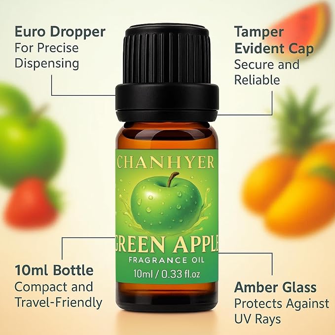 Fruity Essential Oils Set-6x10ml-Green Apple,Watermelon,Strawberry,Pineapple,Blood Orange,Mango,Sweet Aromatherapy Oils for Diffuser,Humidifier,Candle&Soap Making