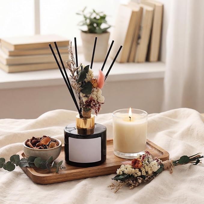 Rtteri 2 Reed Diffuser Sets Flower Oil Diffuser Sticks with Refill Empty 5oz Bottles Scent Glass for Fragrance Home Bathroom Gifts, Oil Not Included(Black Color)