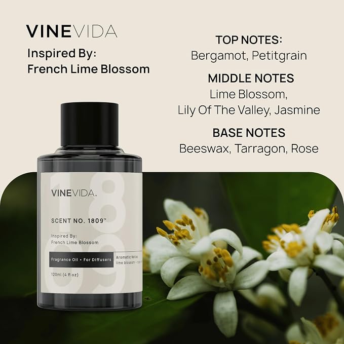 VINEVIDA [4 Oz] Inspired by: French Lime Blossom; Diffuser Oil Refill | Premium Scent Diffuser Oil for Home | Non-Toxic Fragrance