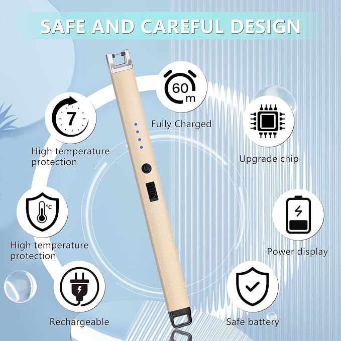 Electric Lighter, Rechargeable Lighter with Battery Indicator Light and Safety Switch, Electric Candle Lighters for Scented Candles,Barbecues, Camping, Holiday Parties