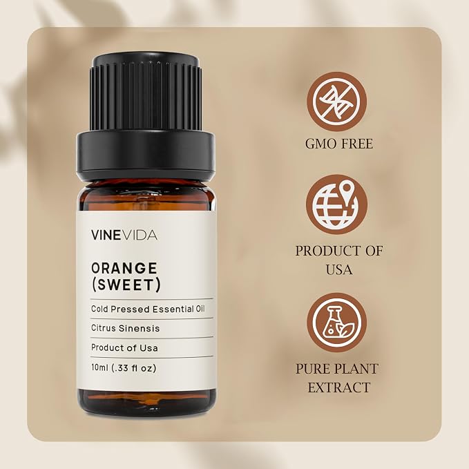 VINEVIDA Orange Sweet Essential Oil - Undiluted Orange Oil - DIY Candle Scents for Candlemaking - 10 mL Safe for Skin