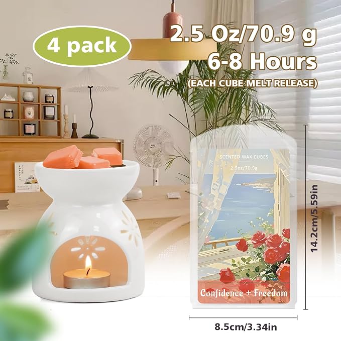 SCENTORINI Wax Melts, Wax Cubes Strong Scent, Summer Scent Candle Wax for Healing Calming Relax, Scented Soy Wax Melts for Warmer, 2.5oz*4 Pack, Home Fragrances and Decoration