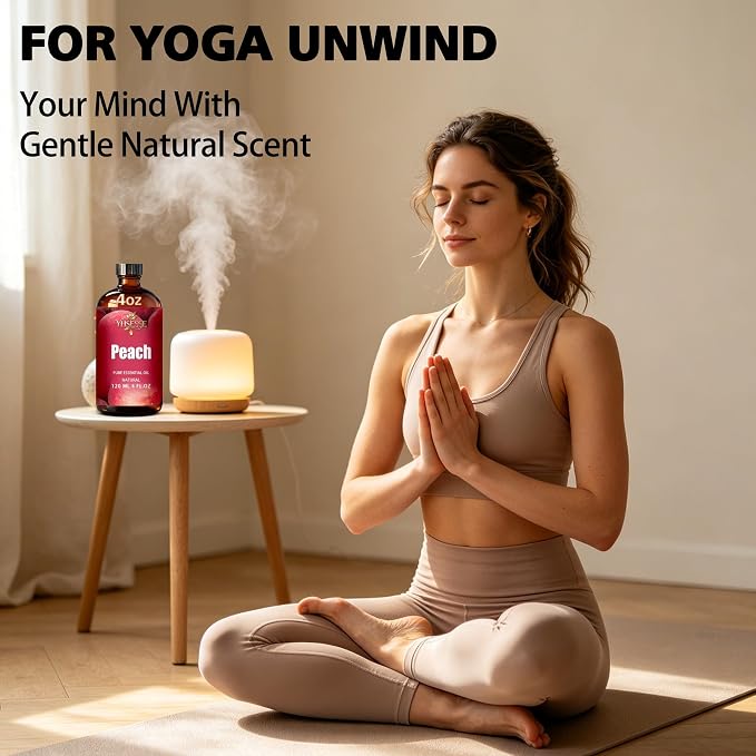 Peach Essential Oil, Peach Oil 4 Fl Oz 120ml for Diffuser Yoga Soap & Candle Making – with 0.33 Oz Roller Ball & Dropper YHSESSE Essential Oils