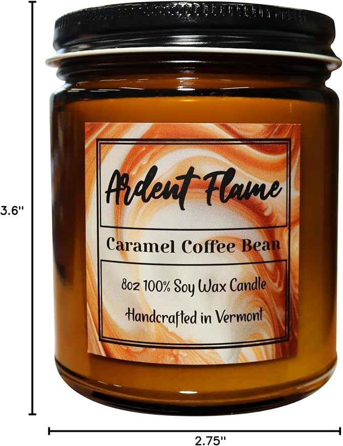 Candles | Caramel Coffee Bean | 100% Natural Soy Wax Candle for Home Decor | Highly Scented | Premium Fragrance | Handmade in Vermont, USA | 8 oz | Long Lasting | Gift for Women and Men