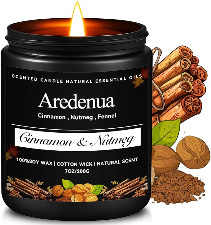 Cinnamon & Nutmeg Candles – Warm Holiday & Winter Spice Aroma, Cozy Holiday & Christmas Candles Gift, Hand-Poured Soy Candle for Christmas Home Décor & Cozy Seasonal Gifting