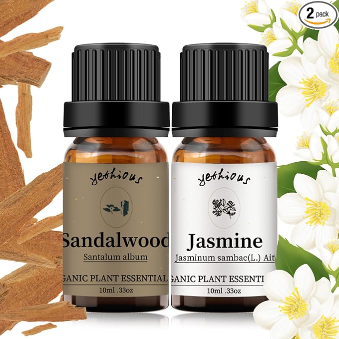 yethious Jasmine Sandalwood Essential Oil 100% Pure Organic Essential Oil Set for Aromatherapy Diffuser, Soap, Candle Making