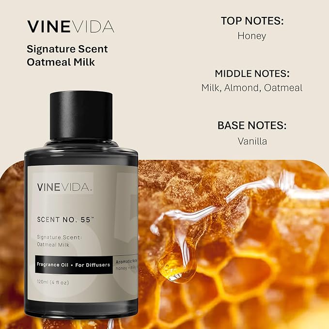 VINEVIDA [4 Fl Oz] Oatmeal Milk Fragrance Oil for Cold Air Diffusers, Essential Oils for Diffuser Oil Refill & Air Freshener Room Spray