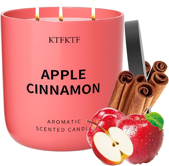 Apple Cinnamon Scented Candle - 14.1oz Soy Candles for Home Scented, 80H Long Lasting Burn, Non-Toxic Aromatherapy Candle for Relaxation, Stress Relief, Birthday,Mothers Day Gifts for Women