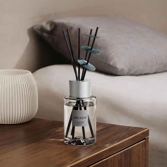Airkeep Reed Diffuser/Grey Reed Diffuser Set/6.7 oz(200ml)/Lavender Field Oil Diffuser & Reed Diffuser Sticks/Home Decor & Office Decor, Fragrance and Gifts