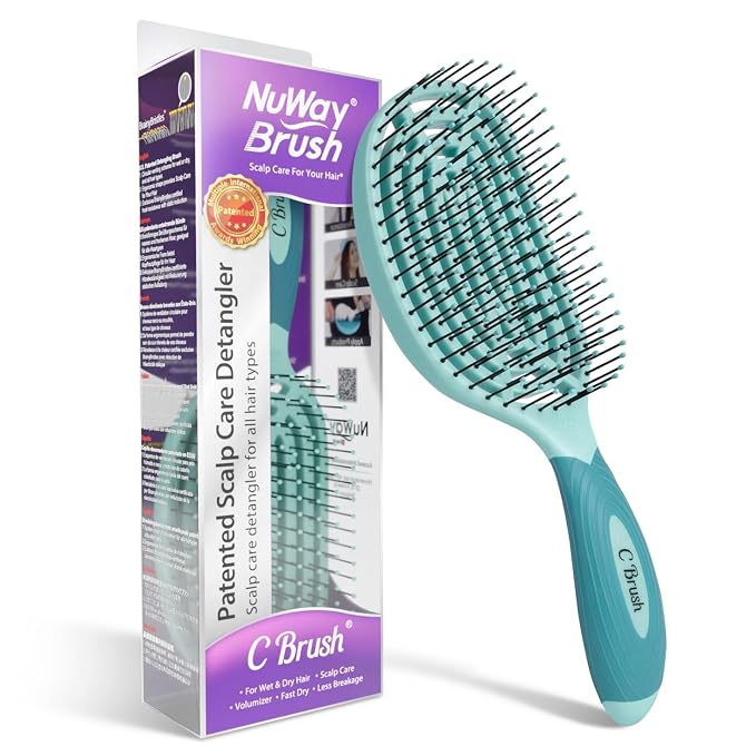 NuWay® C Brush® Scalp Care Detangling Hair Brush – Gentle Scalp Massage & Easy Detangling for Wet or Dry Hair, Everyday Hairbrush for Healthy Looking Hair (Classic Green)