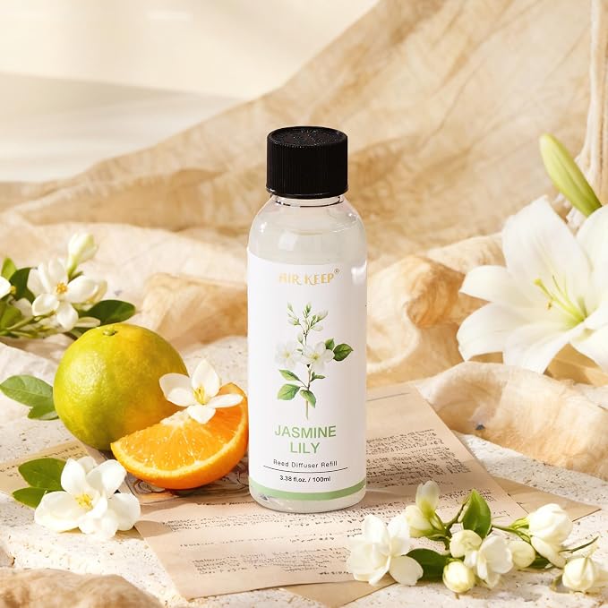 Airkeep Reed Diffuser Oil Refill/Jasmine Lily/3.38oz（100ml/1 Pack/Scented Oil Refill for Reed Diffuser Home Fragrance for Bedroom, Bathroom Office Home Decor