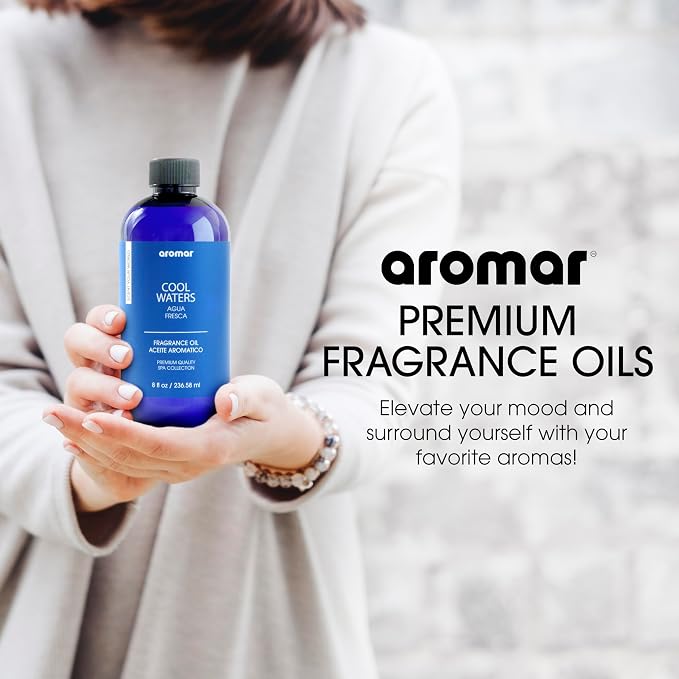 AROMAR Premium Fragrance Oil, Long-Lasting, Refreshing Uplifting Aroma for Aromatherapy, Relaxation & Household Uses. Assorted Scents 8oz (Egyptian Musk, Channel #5, Cool Waters, Lavender Fields)