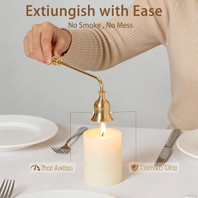 Candle Snuffer, 9-Inch Long Handle for Safe Flame Extinguishing, Smoke-Free & Splash-Free, Aluminum Metal Candle Wick Dipper & Extinguisher for Jar, Pillar, Scented Candles (Gold, 6 Pcs)