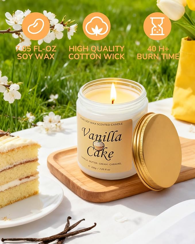 Aroma Gift for Women, Scented Candle for Home, Vanilla Cake 7.05 oz Soy Wax 40 Hour Burn Time, Long Lasting Jar Candle, Gifts for Christmas, Halloween, Mother's Day, Aromatherapy Candle