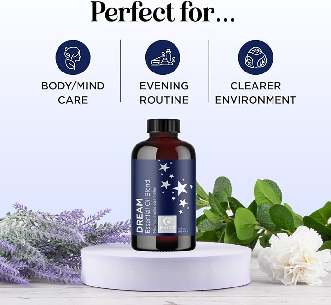 Sleep Essential Oil Blend for Diffuser - Dream Essential Oils for Diffusers Aromatherapy and Relaxation with Clary Sage Ylang-Ylang Roman Chamomile and Lavender for Sleep Time Support (4 Fl Oz)