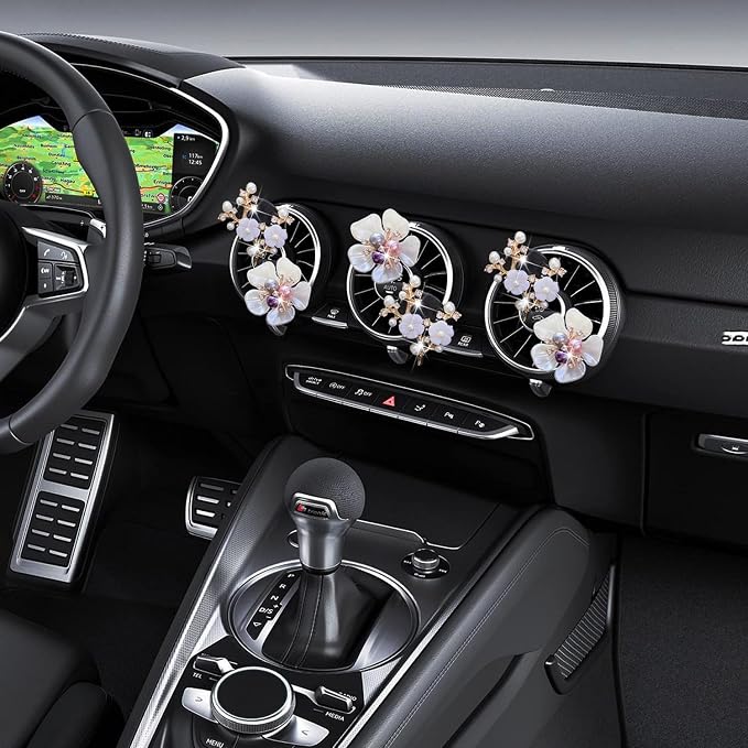 Bling Flower Air Vent Clips, 6 Pcs Cute Daisy Car Fresheners, Diffuser With Rhinestone Interior Decoration Charm, Diamond Decor Accessories for Women Girls