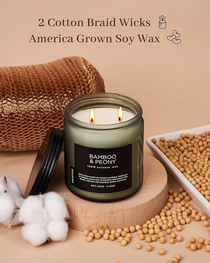 M&SENSE Bamboo Peony Scented Candles for Home, 11.6oz Natural Soy Wax, 70 Hours Slow Burning Aromatherapy Jar Candle, Home Fragrance Gifts for Stress Relief Relaxation
