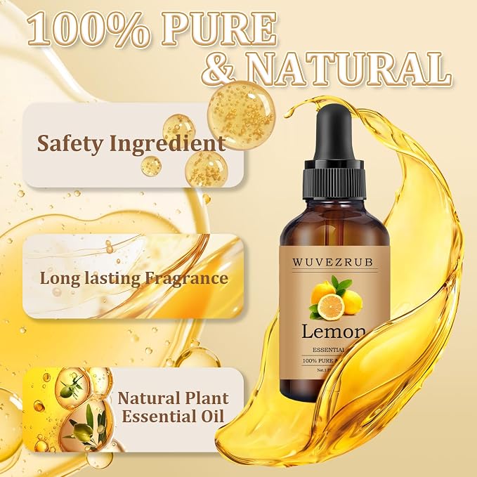 Lemon Essential Oil 60ML - 100% Pure and Natural Oils for Aromatherapy Diffuser - 2 Fl Oz/Lemon