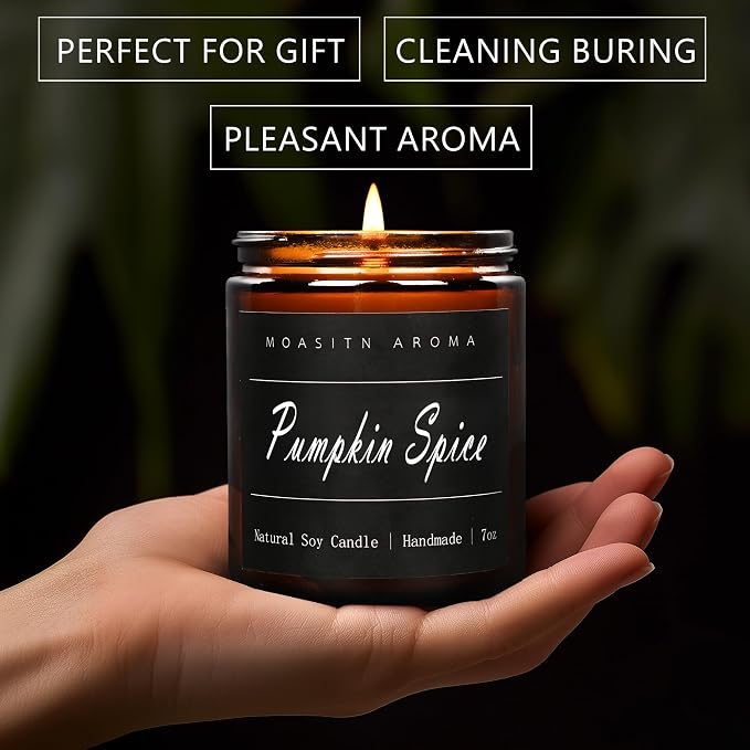MOASITN Pumpkin Spice Heavenly Scented Candles for Home| Natural Soy Fall Candle| Handmade Long Lasting Aromatherapy Candle| Jar Candel for Women,Men as Halloween,Birthday,Relaxing Gifts| 7oz