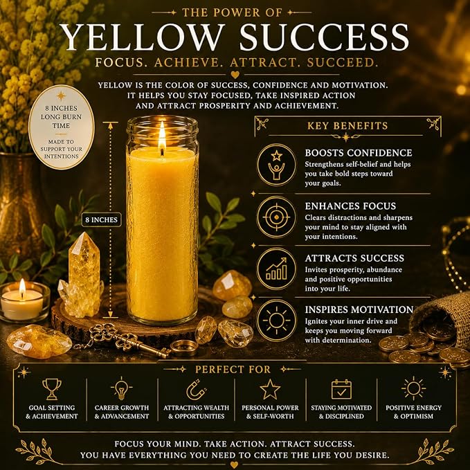 Yellow Success Manifestation Candle Kit – 8" Ritual Prayer Candle with Intention Scrolls, Pencil & QR Guide for Success, Confidence, Motivation & Achievement