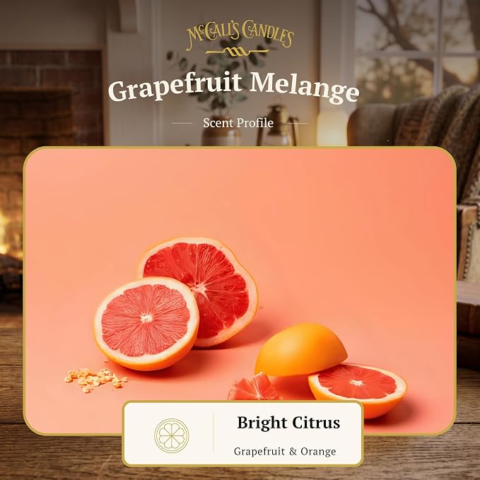 McCall’s Candles | Grapefruit Mélange | 26 oz Scented Candle | USA-Poured | Vintage Rustic Jar with Carrying Handle | Bright Citrus Medley Fragrance