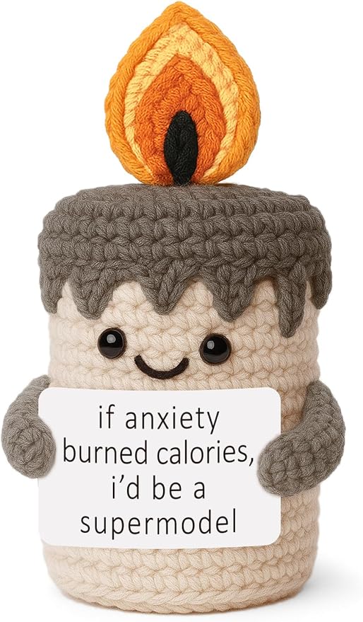 Funny Gifts for Women Men, Handmade Crochet Candle Decor, Sarcastic Anxiety Relief Presents for Friends Coworkers, Cute Office Desk Accessories, Gag Gift for Adults, Humorous Decor