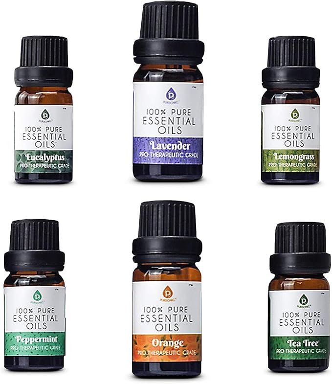 Pursonic Essential Oils Set - Top 6 Aromatherapy Blends Gift Set - 10ml 100% Pure Essential Oils for Diffusers, Home, Massage, & Bath (Eucalyptus,Lavender,Lemongrass,Orange,Peppermint,Tea Tree)