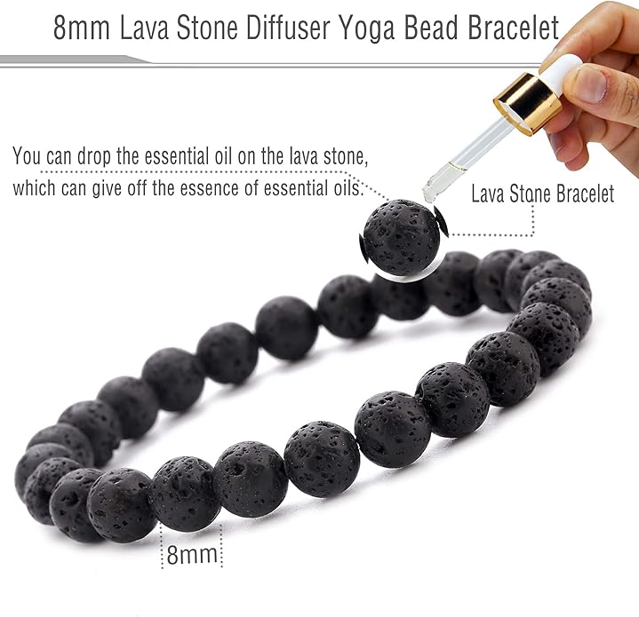 Men Women 8mm Natural Stone Lava Rock Diffuser Bracelet Elastic Yoga Agate Beads Bracelet Bangle