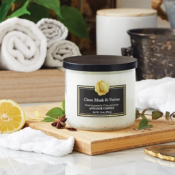 Village Candle Clean Musk & Vetiver Medium Bowl, 14oz, White, 1 count