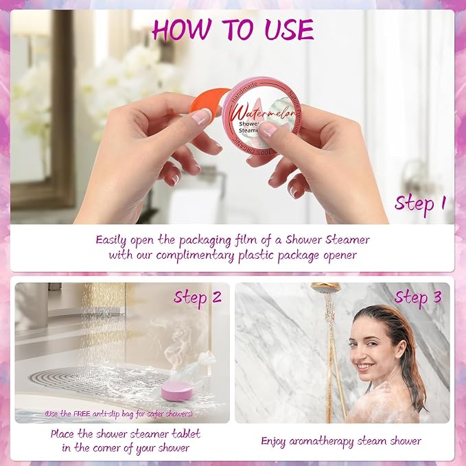 Shower Steamers Aromatherapy 8 Pack –Natural Essential Oil Shower Bombs for Self Care, Home Spa, Stress Relief & Relaxation, Birthday Gifts for Women and Men. Dreamy Watercolor Style
